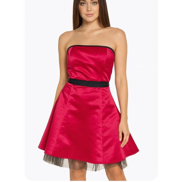 Jessica McClintock for Gunne Sax dress fuschia and black strapless with tulle 7 - Picture 1 of 13